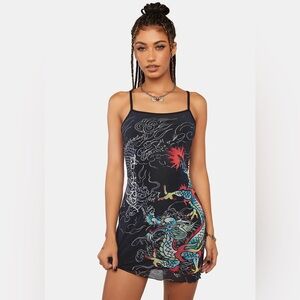 Ed Hardy Dragon Mesh Mini Dress